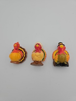 Russ Berrie & Co Vintage Thanksgiving Candles 2''x 2'' Turkey Design Lot 3