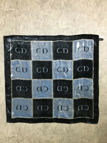 Foulard Christian Dior 65cm 25" carré viscose soie logo bleu marine