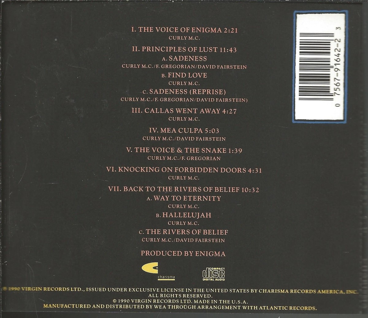 Enigma- MCMXC a. D.- 1990 CD Charisma USA Electronic New Age Very