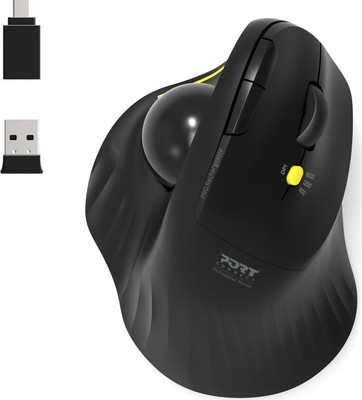 Port Designs Wireless Ergonomic Rechargeable Trackball, USB/Bluetooth