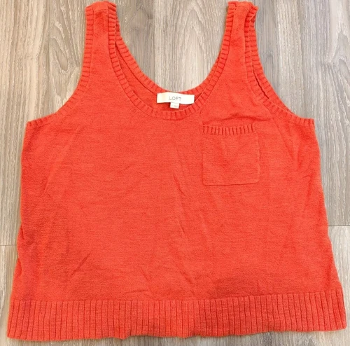 LOFT by Ann Taylor Knit Tank Top Sweater Orange Scoop Neck Size LARGE EUC