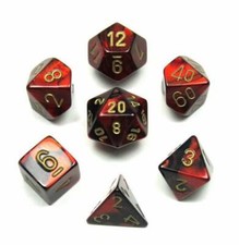 Chessex Polyhedral 7-Die Gemini Dice Set Black  Red W/ Gold Numbers CHX 26433