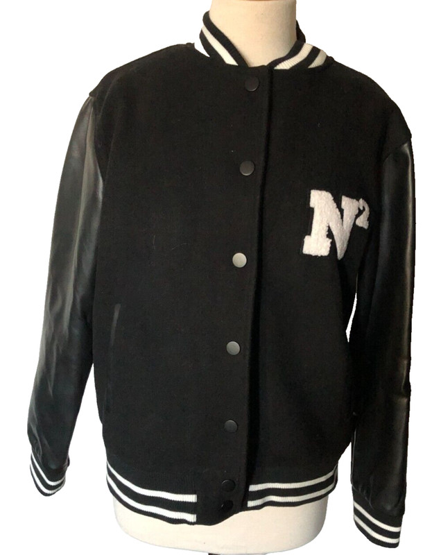 N O N A M E BRAND TEEN 24 BLACK/WHITE STADIUM JACKET WOOL/POLY BLEND