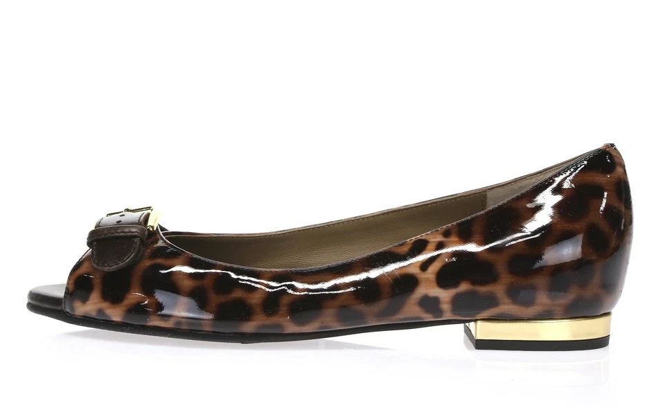 Anyi Lu Women Leopard Print Patent Leather Open Toe Slip On Ballet Flats Size 36 - Image 2 of 4