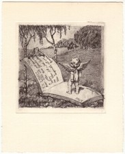 FRANZ GEHRI: Eigen(?)-Exlibris, Putto auf Buch