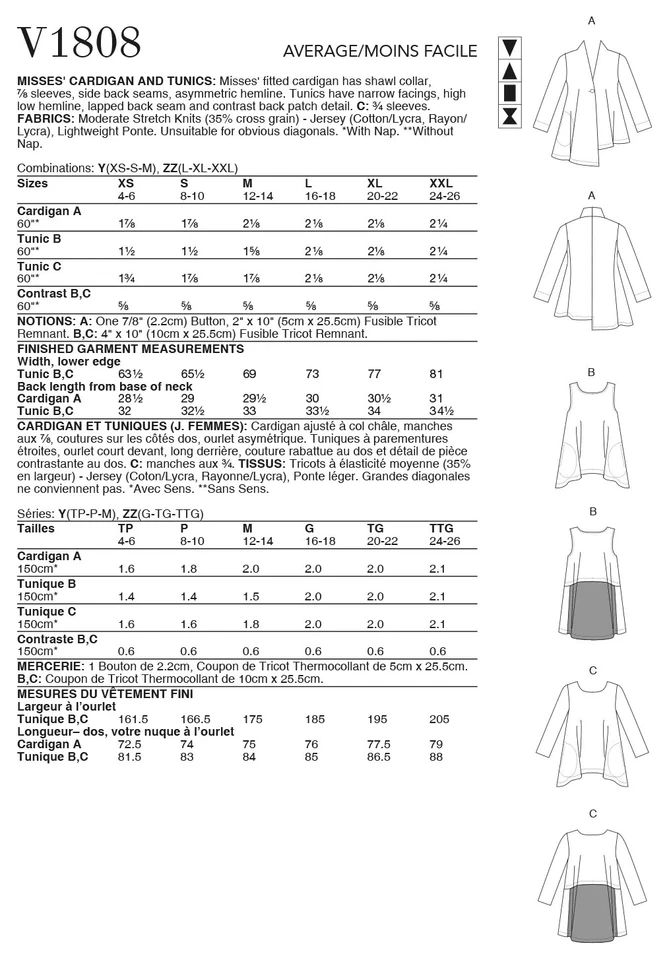 Vogue Sewing Pattern 1808 Misses 16-26 Jacket with Asymmetric Hem and Tunics - image 2 of 4