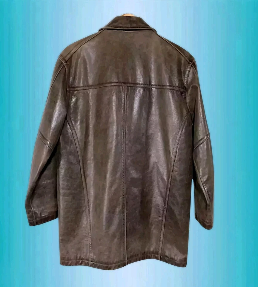 Abrigo Chaqueta De Cuero Angelo Litrico De Colección Para Hombre Pequeño Cremallera y Botón Foto 2 de 4