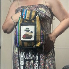 Handwoven Hispanic Mini Backpack Traditional Folk Art Design Boho wool Bag