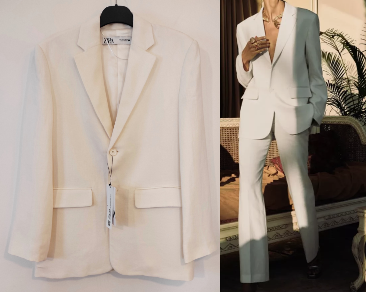 Zara Oyster White Oversize Linen Blazer Jacket Size XS Best Fit Size