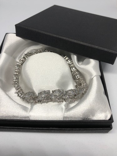 Silver Triple Layer Cuff Bracelet 6.9ct Lab-Created Topaz Free Box - Picture 6 of 12