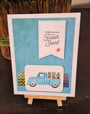 STAMPIN UP CARD KIT- TRUCK EVERY DAY IS A FRESH START Makes 4-Set #25.492