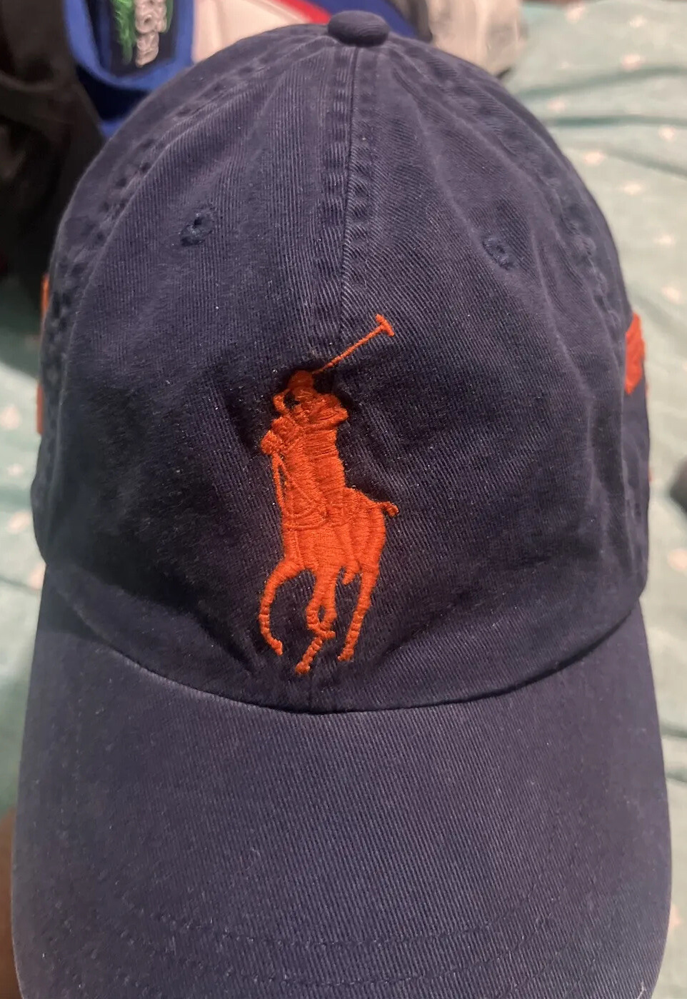 Cappello Polo Ralph Lauren Big Pony MCMLXVII in pelle strapback blu arancione ottime condizioni #3