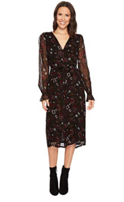 Paige. Lilou Midi Dress, Black/Mauve Wine, Size Small, NWT