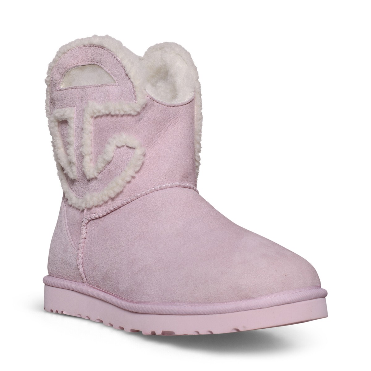 UGG X TELFAR LOGO MINI PINK SUEDE SHEARLING ALL GENDER BOOTS UGG X TELFAR LOGO MINI PINK SUEDE SHEARLING ALL GENDER BOOTS
