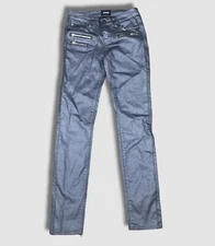 $195 Hudson Women Gray Coated-Denim Cotton Super-Skinny Ankle Jeans Size 12