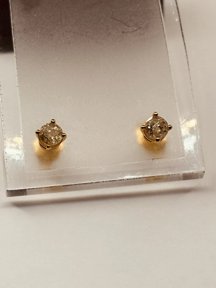 Серьги-гвоздики с бриллиантами 31 точка добытые из натуральной круглой земли желтое золото 14 карат 4 зубца - Изображение 4 из 4