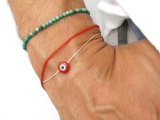 evil eye silver bracelet red green luck amulet protection kabbalah hamsa amulet