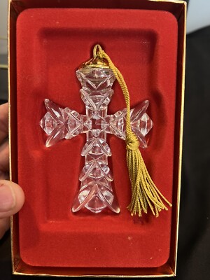 Gorham Full Lead Crystal Cross Tassel Christmas Ornament / Religious Decor - MIB