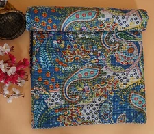 Indian hand stitched pure cotton quilt lightweight comforter Paisley print throw