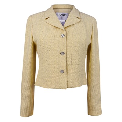 Chanel 00C Jacket Pale Yellow Subtle Metallic Thread Chanel Paris Buttons 40 / 6