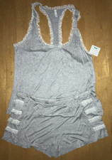 New JESSICA SIMPSON Lace Trim Shorts  Tank Sleep Lounge Set L Gray NWT