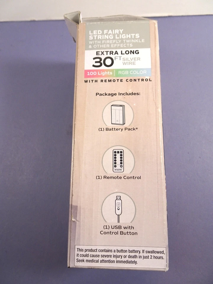 Feit Electric 30ft LED FAIRY STRING LIGHTS 100 Red/Blue/Green Remote USB Battery - Image 3 of 3