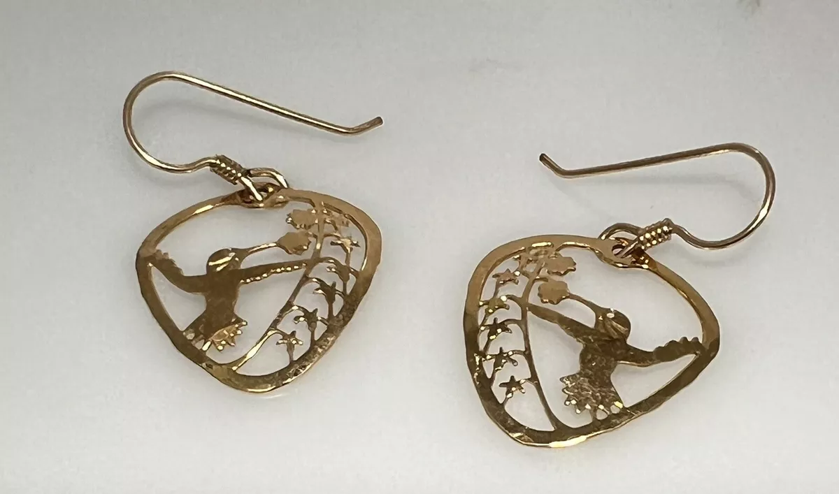 Beautiful Gold Filled Hummingbird Earrings Signed WB Wild Bryde