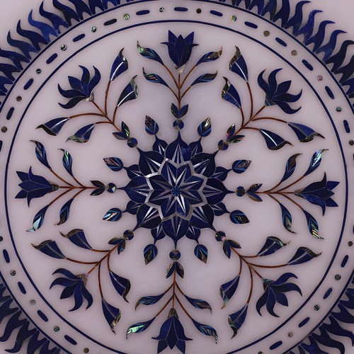 11” Decorative White Marble Plate – Handmade Inlay Art with Lapis Lazuli, Pearl - Picture 2 of 6