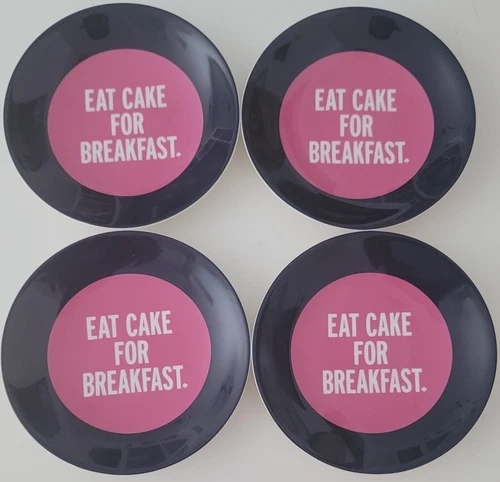 KATE SPADE SAY THE WORD "EAT CAKE FOR BREAKFAST" TIDBIT/APPETIZER PLATES (4)