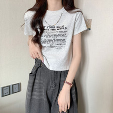 Women's Top Shoulder Short Sleeve Design Sense Niche High Waist Slimming T-shirt