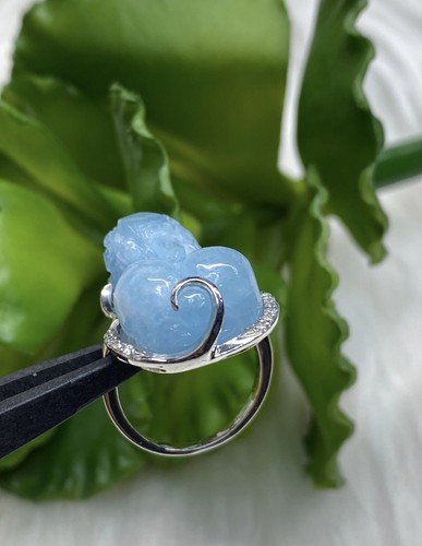 Aquamarine Gemstone Ring Hand Carved Pixiu, Ring Aquamarine(6US) - Picture 6 of 6