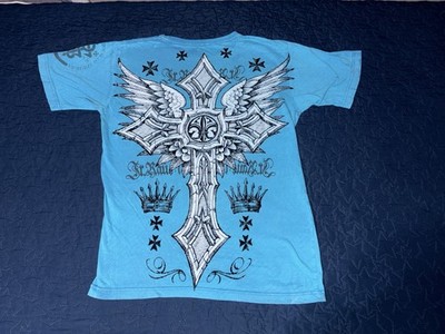 Raw State Premium Redemption Shirt Y2K Affliction Style Winged Cross Textured M