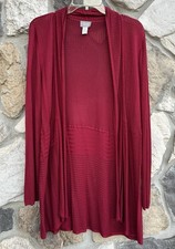 Chicos Travelers Cardigan Sz 3 XL Red Slinky Knit Casual Career Layering Piece