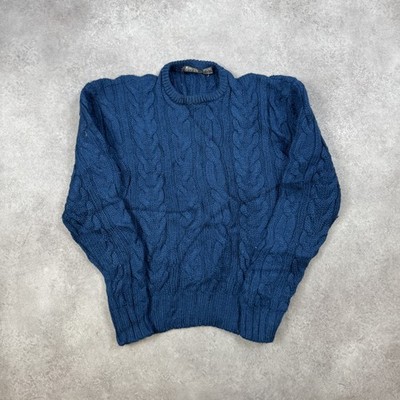 Calvin Klein Arran Jumper Womens Medium 100% Wool Cable Knit Sweater, Blue