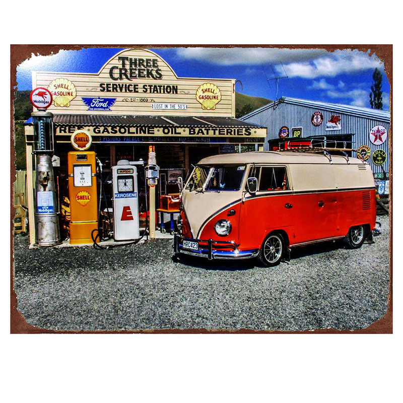 Plaque métal plane 25 x 33 cm Minibus vintage décorative de style rétro