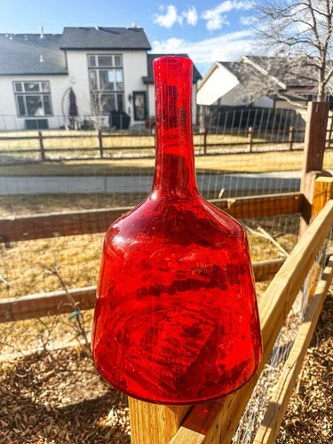 Vintage LARGE Blenko  Glass Flame Decanter #6122L Tangerine Amberina 16”  tall