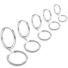 ONESING 5 Pairs Small Silver Hoop Earrings for Women Stainless 18G,