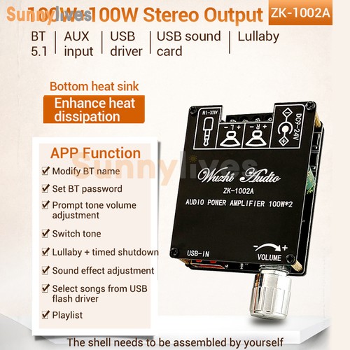 ZK-1002A 2.0 Channel Bluetooth Digital Audio Power Amplifier Board 100W+100W USA - Picture 4 of 12