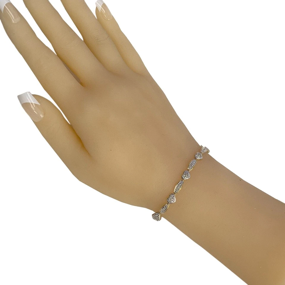 Brazalete Estación Corazón Diamante Oro Amarillo y Blanco 14k 0.35ctw H I1 8" Foto 3 de 4