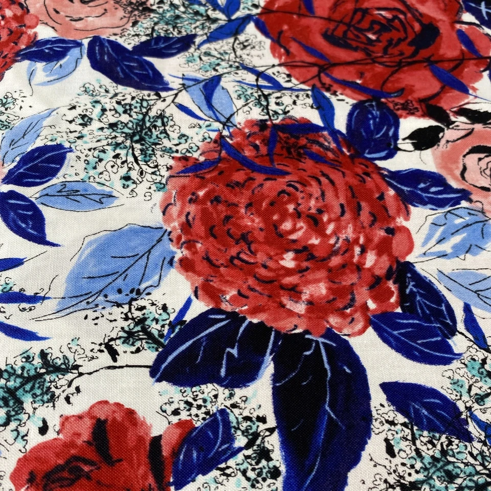 Nueva tela de algodón grande con estampado floral rojo y rosa Rose Hutch de RJR 4 yardas Foto 4 de 4