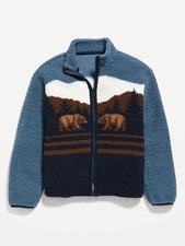 Old Navy Kids Sherpa Fleece Jacket Navy Blue Bear Mountain Graphic Full Zip M 8
