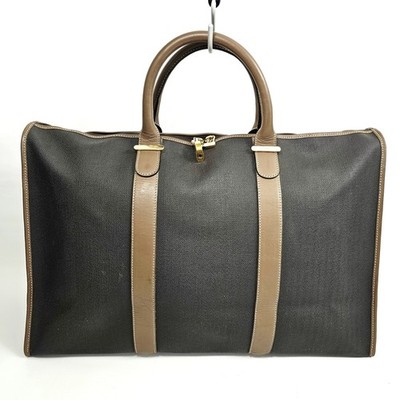 Authentic Dunhill Unisex Brown Leather Travel Boston Gold Metal Handbag