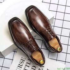 Men Dress Shoes Square Toe Lace Up Flats Wedding Shoes Big Size 38-48