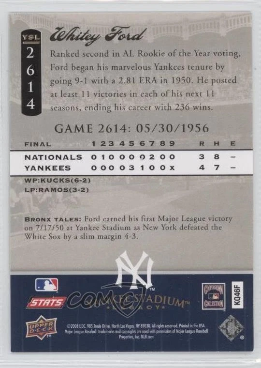 2008 Upper Deck Yankee Stadium Legacy Whitey Ford #YSL2614 HOF - Image 2 of 2