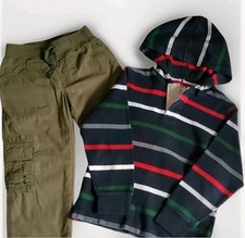 Gymboree Boys Size 7 Outfit Lined Cargo Pants  Sweater Hoodie Navy Striped Knit