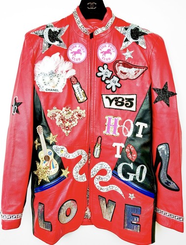 Saks 5th Ave Leather Chappell Roan Vintage Concert Tour Costume Patch Jacket S M - Picture 7 of 18