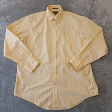 Lands End Shirt Mens Size 17 Yellow Blue Striped Long Sleeve Button Down