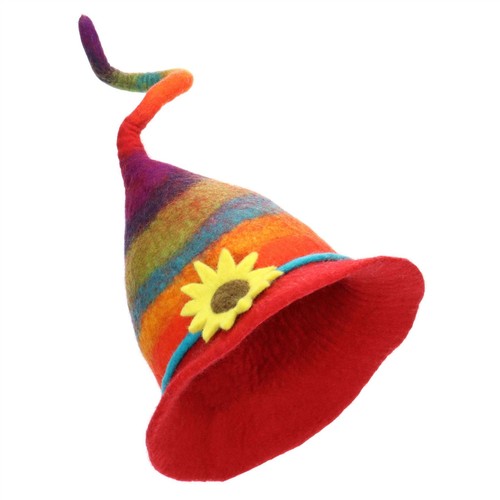 Handcrafted Wool Felt Hat from Nepal Rainbow Flower Festival Handmade Unique - Picture 1 of 3