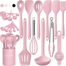Umite Chef 22Pcs Silicone Cooking Utensils Set, Heat large, small, Pink 