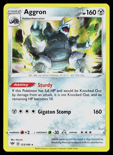 Aggron 123/189 Holo Rare Hasuno Darkness Ablaze Pokemon LP
